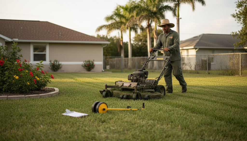Average Cost of Lawn Care Near Me: What Ocala Families Pay in 2026 1 crew performing average cost of lawn care near me estimate on Ocala FL residential lawn