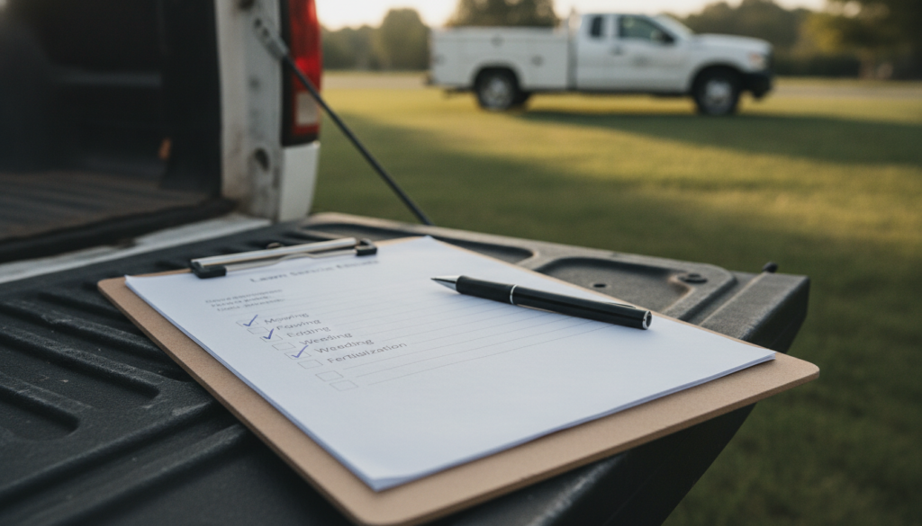 written lawn service estimate showing full service yard care near me pricing breakdown